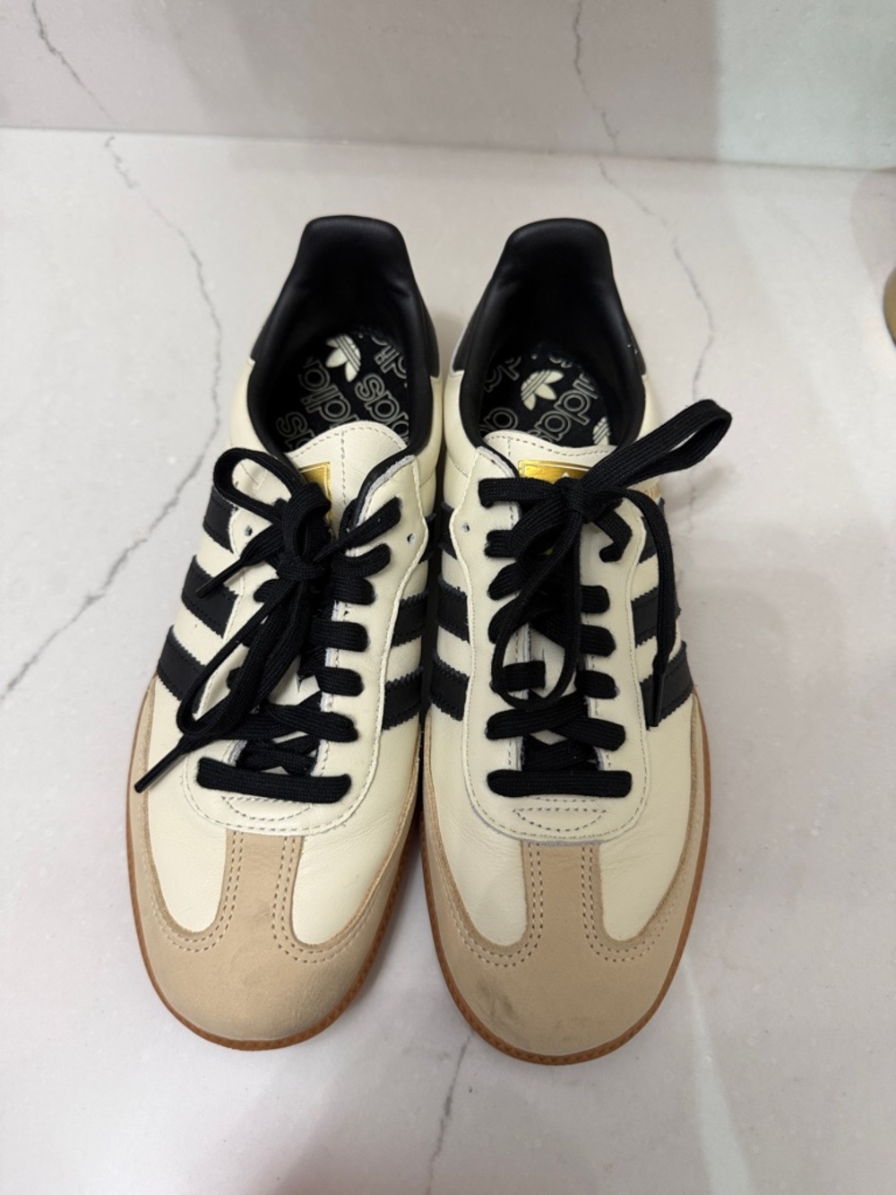 adidas Cream, Black & Tan Retro Runner Sneakers